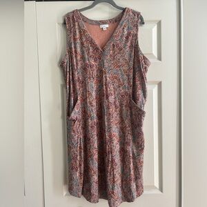 J. Jill Dress Womens Size XL Petite Orange Floral Paisley Sleeveless Pockets
